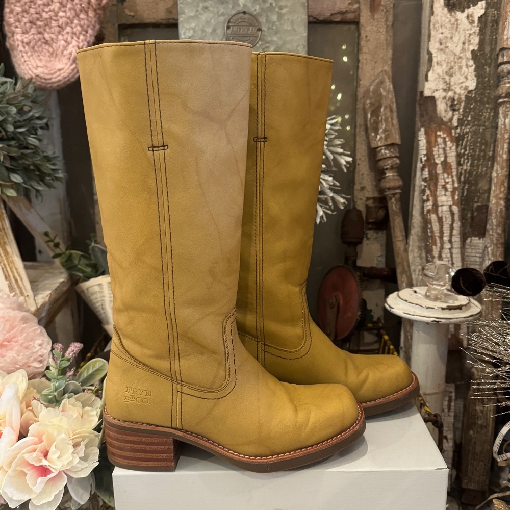 FRYE & CO MIRANDA 14 VEGAN ANTIQUED LEATHER CAMPUS BANANA KNEE HIGH TALL BOOT - Picture 9 of 16